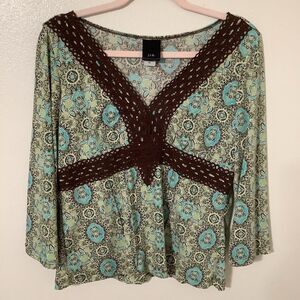 J.T.B. Vintage‎ Y2K Multicolor Boho Paisley Bohemian Hippie Peasant Blouse XL